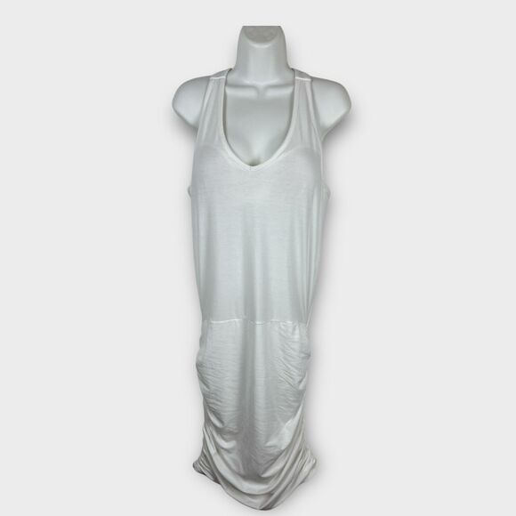 Athleta Size Medium White Ruched Tee Racerback Athleisure Dress Midi - Picture 1 of 5